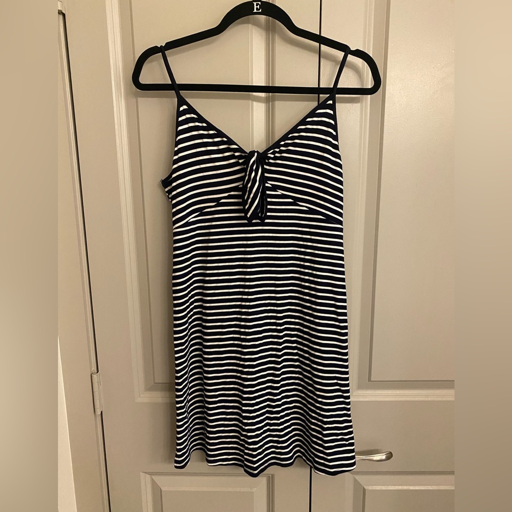 Navy and White Stripe Tie-Front Dress
